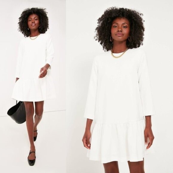 Tuckernuck NEW White Long Sleeve Drop Waist Timeless Pierce Mini Dress Size S